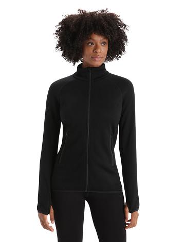 Women's Icebreaker RealFleece™ Merino Elemental Long Sleeve Zip Hoodie Black | CA 1281OKIR